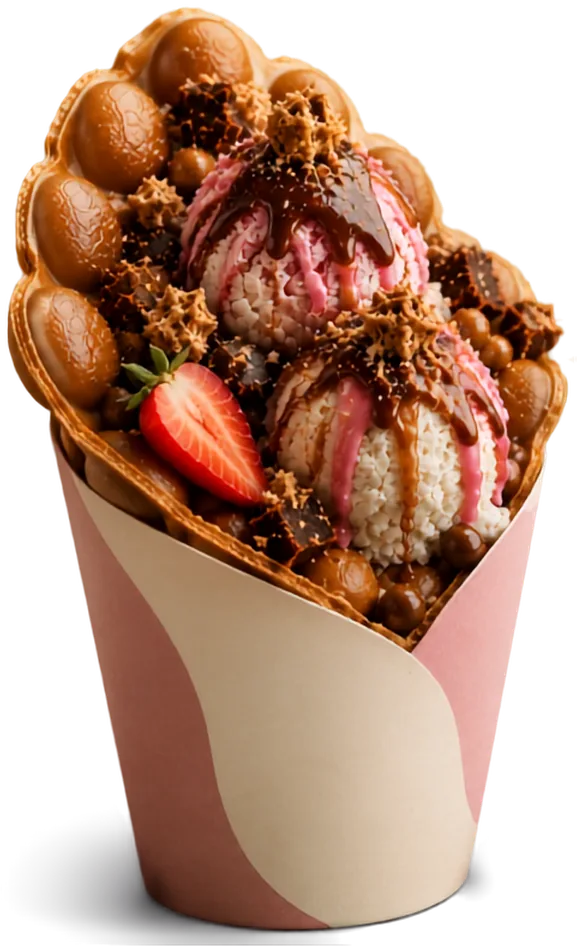 Bubble waffle met ijs en toppings