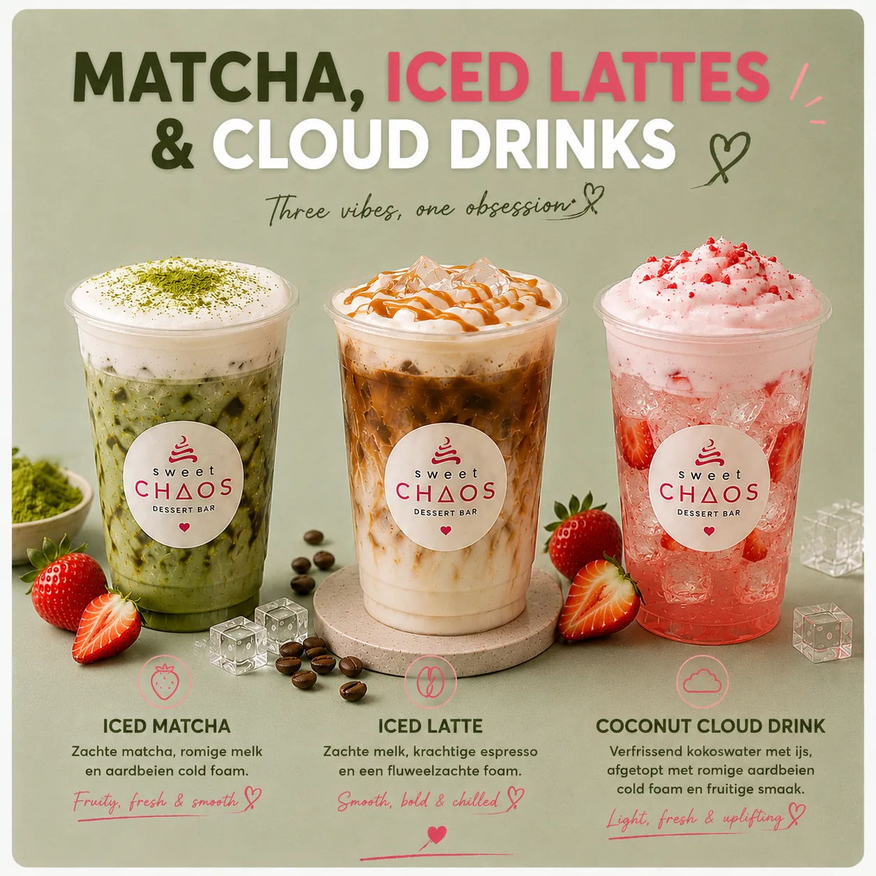 Matcha, iced lattes en cloud drinks